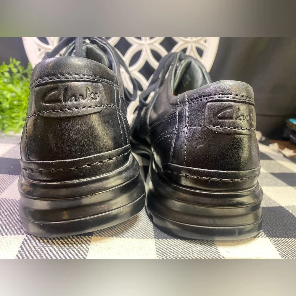 Clarks Black Leather Lace-Up Oxfords‎